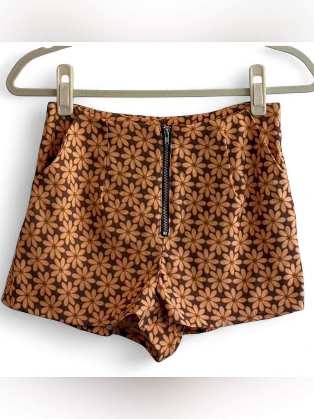 Altar’d State Retro Style Brown & Orange Floral Daisy Mini Shorts Size S